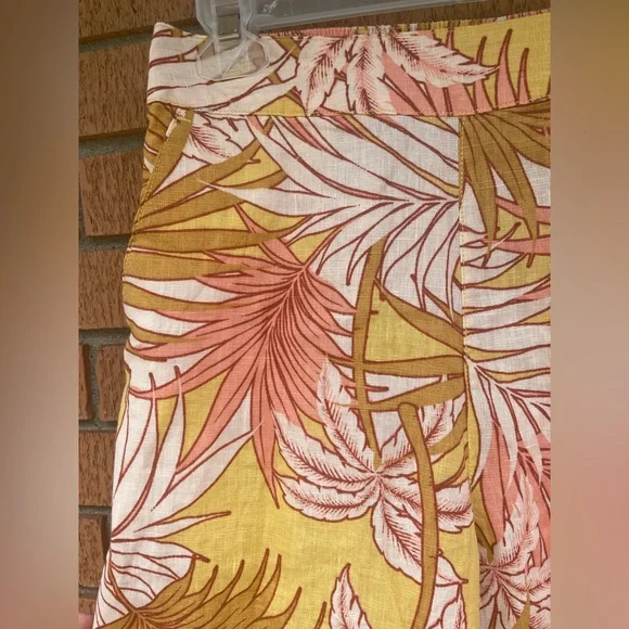 New Tahari Wide Leg Palm Tree Leaf Fern 100% Washable Linen Pants Trousers - Picture 8 of 13